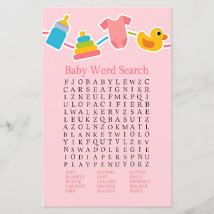 Lámina Juego de búsqueda de Baby Shower para niños Rosas