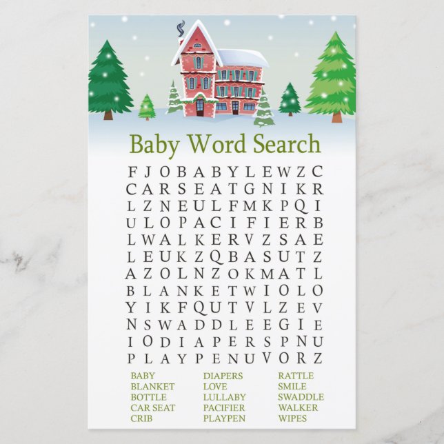 Lámina Juego de búsqueda de Baby Shower Word para navidad (Anverso)