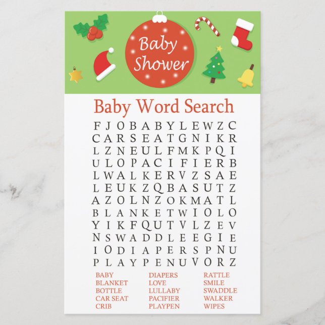 Lámina Juego de búsqueda de Baby Shower Word para navidad (Anverso)