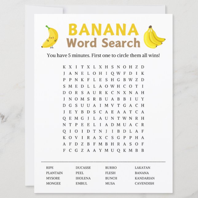Lámina Juego de búsqueda de palabras banana (Anverso)