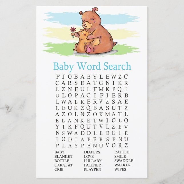 Lámina Juego de búsqueda de palabras de Baby Shower (Anverso)