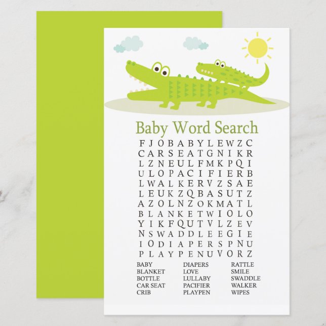 Lámina Juego de búsqueda de palabras de Baby Shower (Anverso / Reverso)