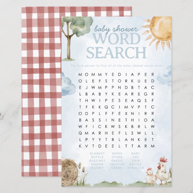 Lámina Juego de búsqueda de palabras de Baby Shower (Anverso / Reverso)