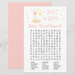 Lámina Juego de búsqueda de palabras de Baby Shower con n