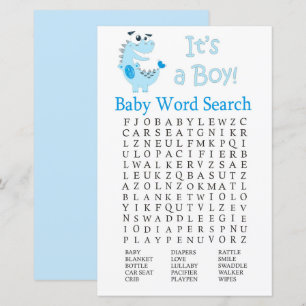 Lámina Juego de búsqueda de palabras de Baby Shower Dinos