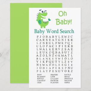 Lámina Juego de búsqueda de palabras de Baby Shower Dinos