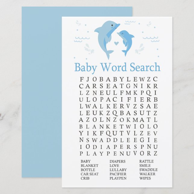 Lámina Juego de búsqueda de palabras de Baby Shower para  (Anverso / Reverso)
