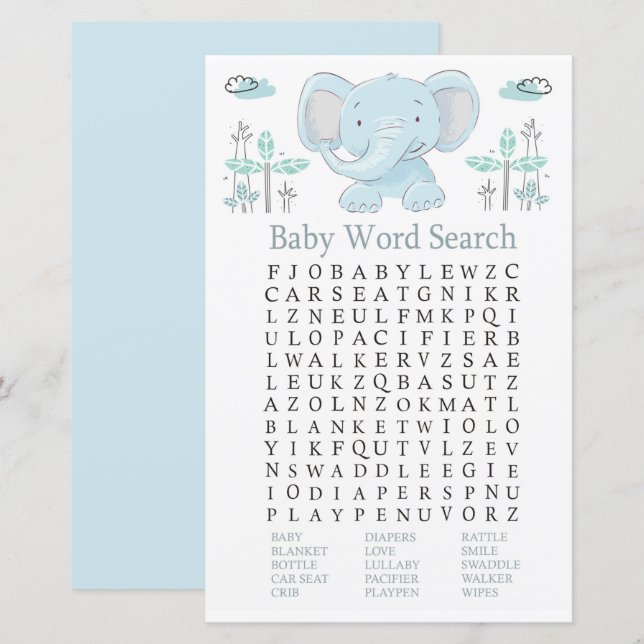 Lámina Juego de búsqueda de palabras de Baby Shower para  (Anverso / Reverso)