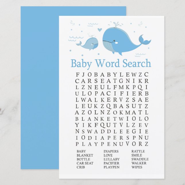 Lámina Juego de búsqueda de palabras de Baby Shower para  (Anverso / Reverso)