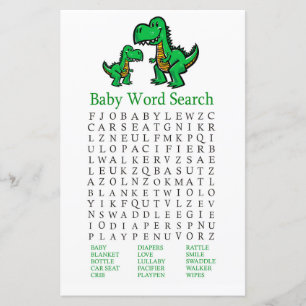 Lámina Juego de búsqueda de palabras de Baby Shower T-rex