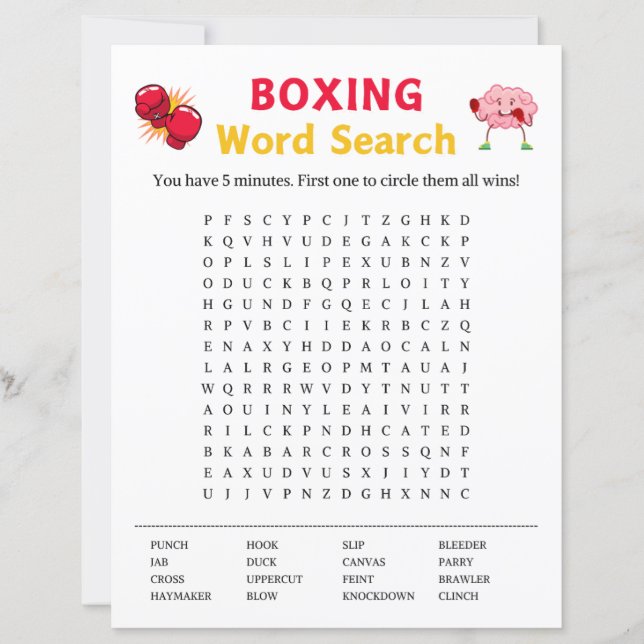 Lámina Juego de búsqueda de palabras de boxeo (Anverso)