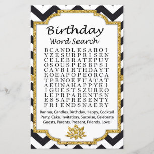 Lámina Juego de búsqueda de palabras de cumpleaños de Bla