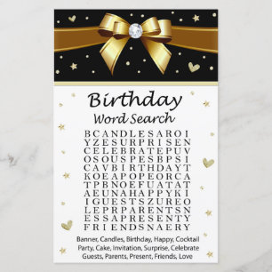 Lámina Juego de búsqueda de palabras de cumpleaños de la 