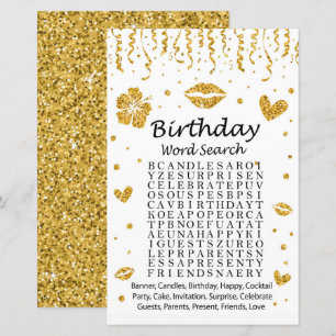 Lámina Juego de búsqueda de palabras de cumpleaños de pur