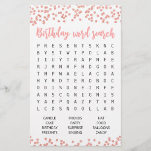 Lámina Juego de búsqueda de palabras de cumpleaños Fiesta