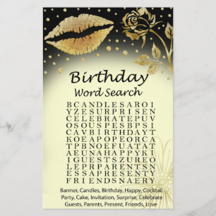 Lámina Juego de búsqueda de palabras de cumpleaños Gold L