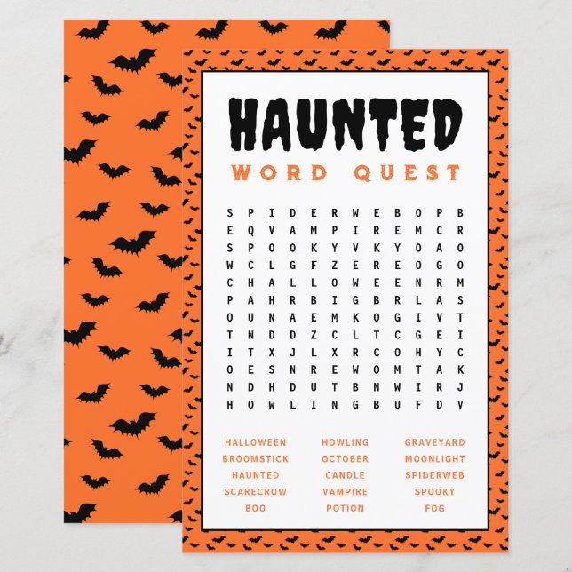 Lámina Juego de búsqueda de palabras de Halloween | Juego (Anverso / Reverso)
