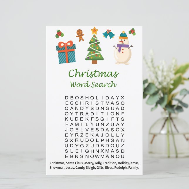 Lámina Juego de búsqueda de palabras de Navidad del muñec (Anverso de pie)