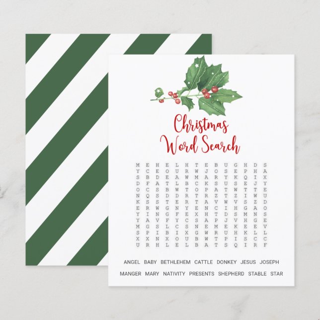 Lámina Juego de búsqueda de palabras de Navidades de Wrea (Anverso / Reverso)