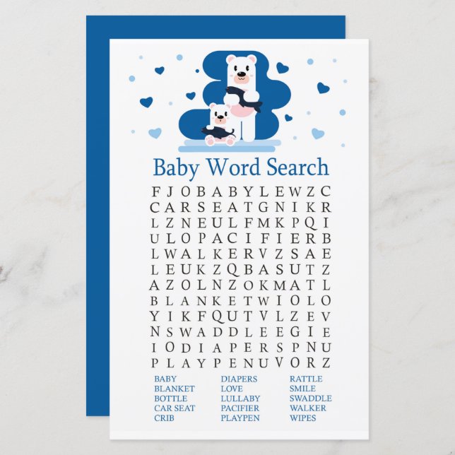 Lámina Juego de búsqueda de palabras de oso polar Baby Sh (Anverso / Reverso)