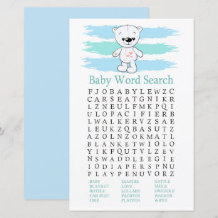 Lámina Juego de búsqueda de palabras de oso polar Baby Sh