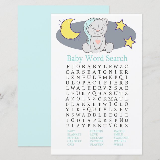 Lámina Juego de búsqueda de palabras de Teddy bear Baby S (Anverso / Reverso)