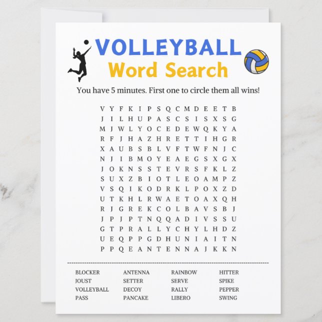 Lámina Juego de búsqueda de palabras de voleibol (Anverso)