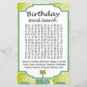 Lámina Juego de búsqueda de palabras Palm Birthday
