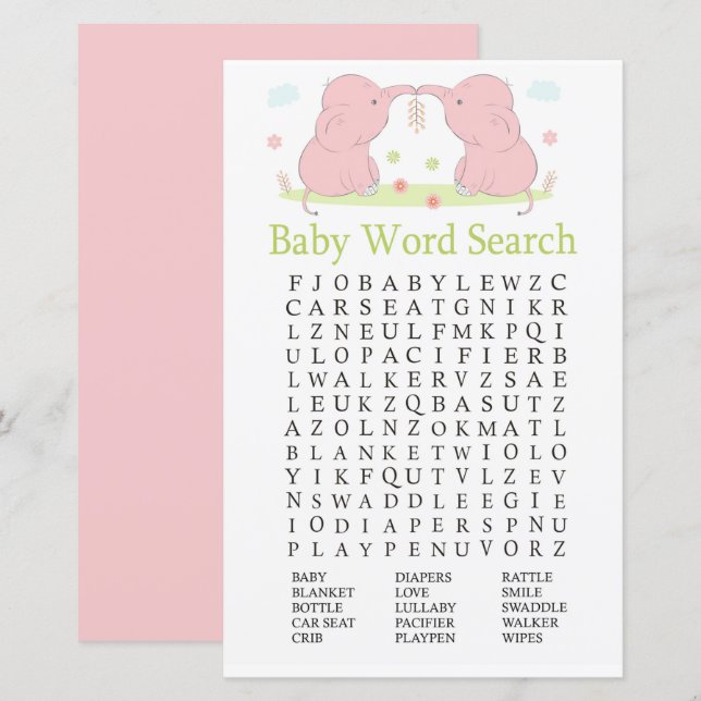 Lámina Juego de búsqueda de palabras para Elephant Baby S (Anverso / Reverso)