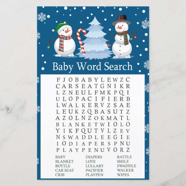 Lámina Juego de búsqueda de palabras para navidades Snowm (Anverso)