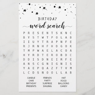 Lámina Juego de búsqueda de Word de cumpleaños Fiesta de 