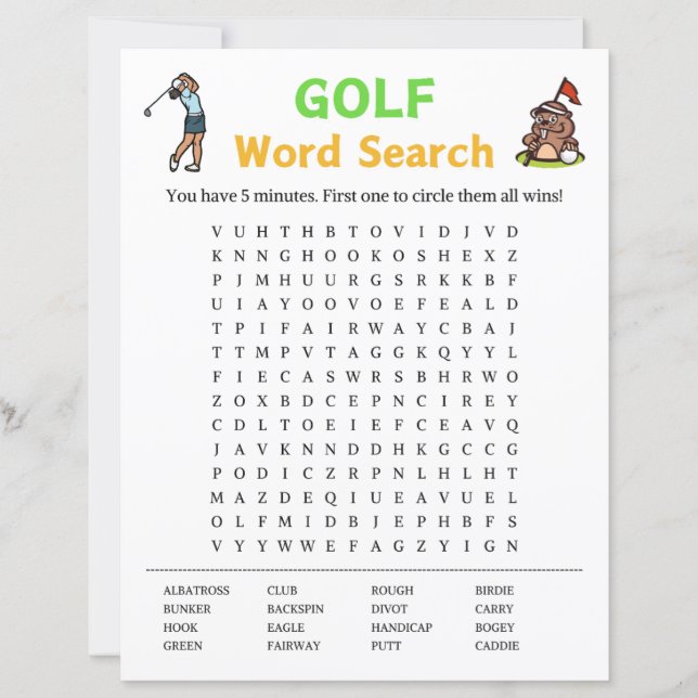 Lámina Juego de búsqueda de Word de golf (Anverso)