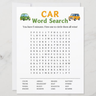 Lámina Juego de búsqueda de Word para coches