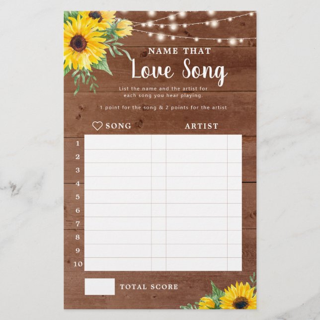 Lámina Juego de canción de amor Rústico Sunflower Wood Br (Anverso)