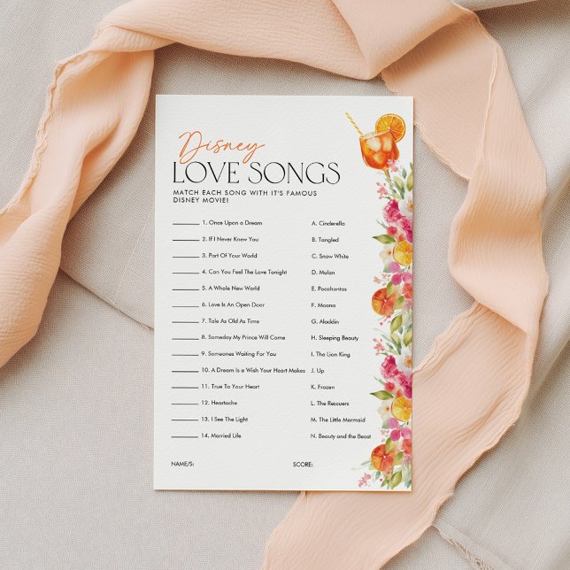 Lámina Juego de canción de amor Spritz Despedida de solte (Love Song Game | Bridal Shower First Spritz theme)