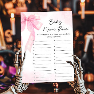 Lámina Juego de carrera de nombres de bebé con lazo rosa