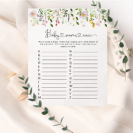 Lámina Juego de carrera de nombres de bebé Flores silvest