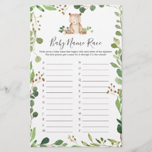 Lámina Juego de carreras Bear Baby Shower Name Race