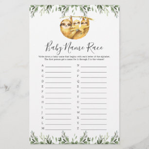 Lámina Juego de carreras de nombres Baby Shower Twins Slo