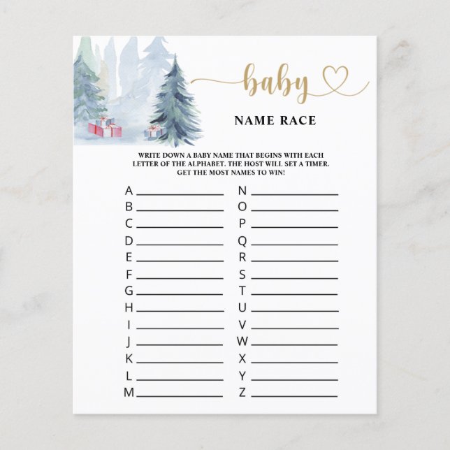 Lámina Juego de carreras de nombres de bebé en invierno (Anverso)