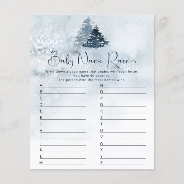Lámina Juego de carreras de nombres de bebé en invierno (Anverso)