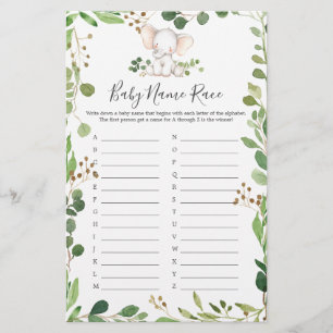 Lámina Juego de carreras de nombres de elefante Baby Show
