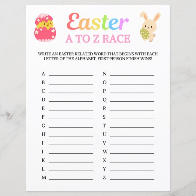 Lámina Juego de carreras Easter A to Z (Anverso)