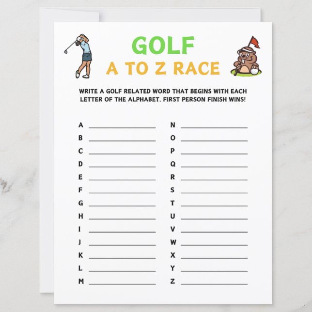Lámina Juego de carreras Golf A to Z (Anverso)