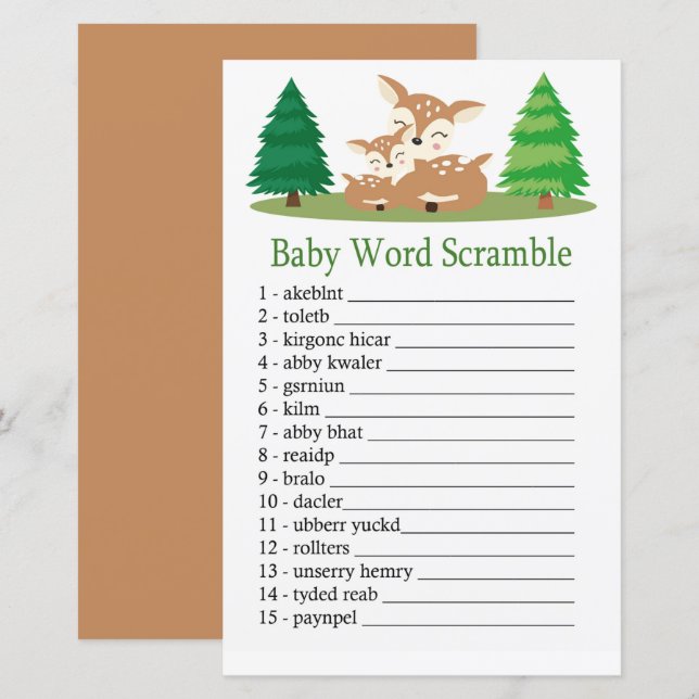Lámina Juego de chatarra de palabras de Deer Baby (Anverso / Reverso)
