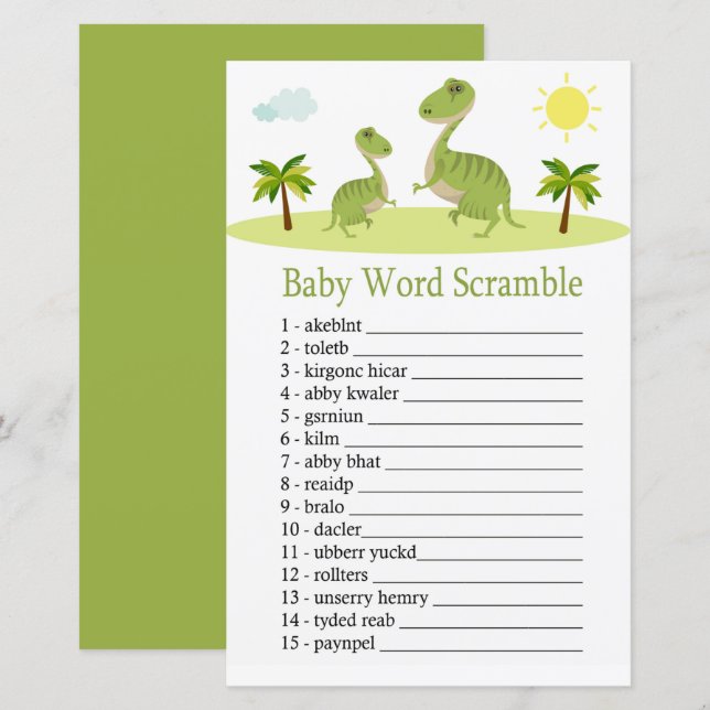 Lámina Juego de chatarra de palabras de Dinosaur Baby (Anverso / Reverso)