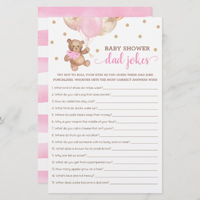Lámina Juego de Chistes de Baby Shower Dad Teddy Bear Pin (Anverso / Reverso)