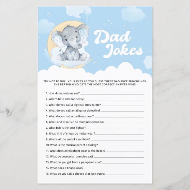 Lámina Juego de Chistes de Elephant Baby Shower Dad (Anverso)