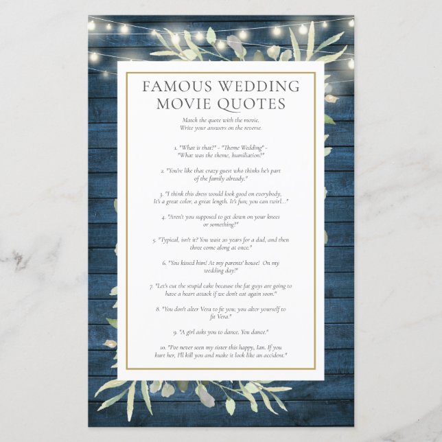 Lámina Juego de Citas de Películas Famosas para Despedida (Anverso)