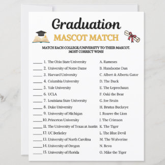Lámina Juego de coincidencia de mascota de graduación